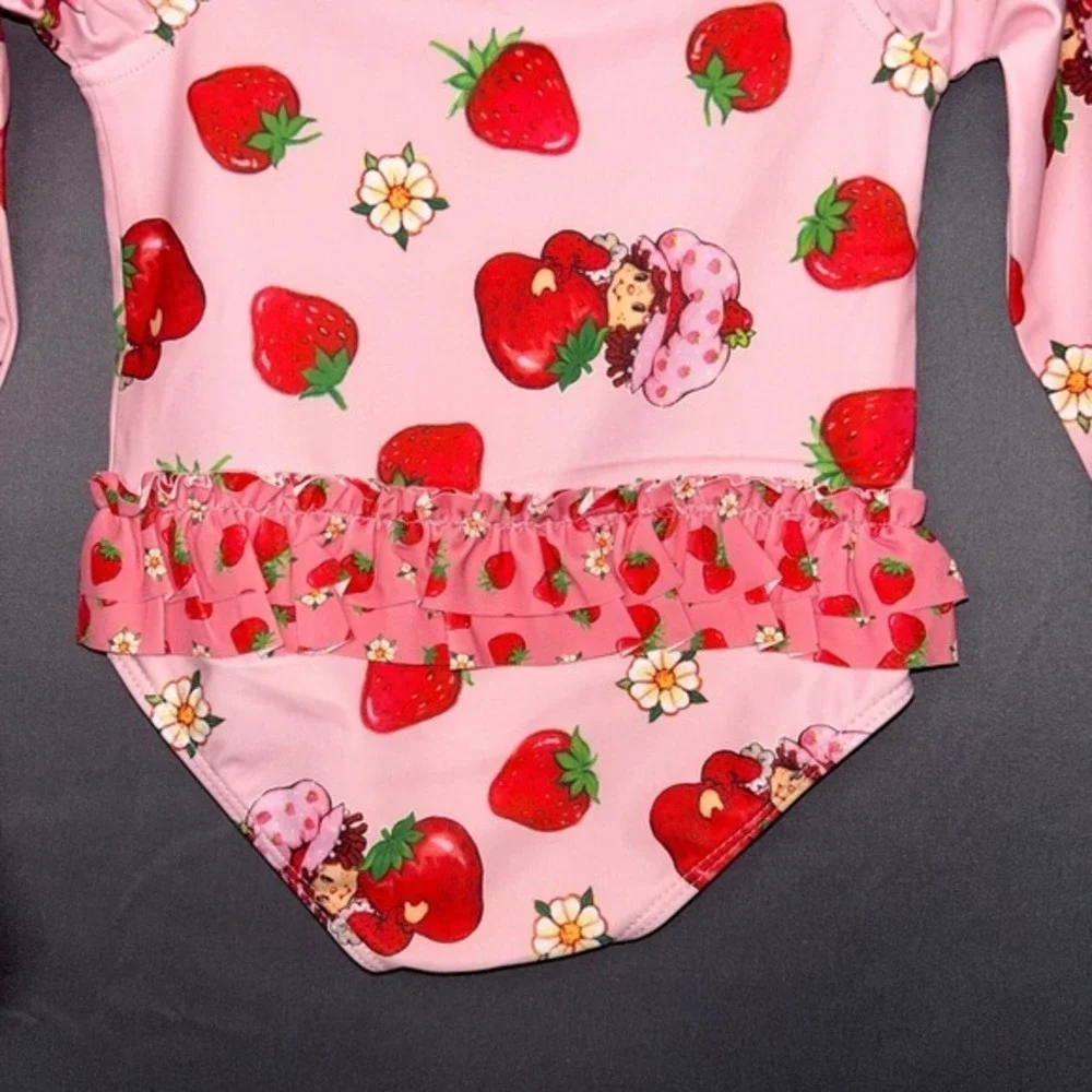 Strawberry Shortcake Swimsuit Girls Pink Rash Guard One Piece UPF 50+ NWT 6-9M